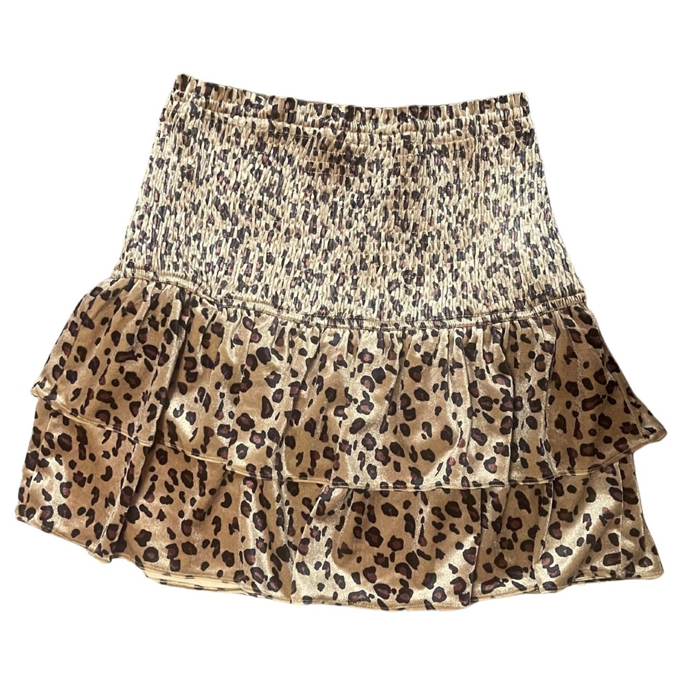 Leopard Velveteen Ruffled Layered Animal Print Mini Skirt by Pants Store